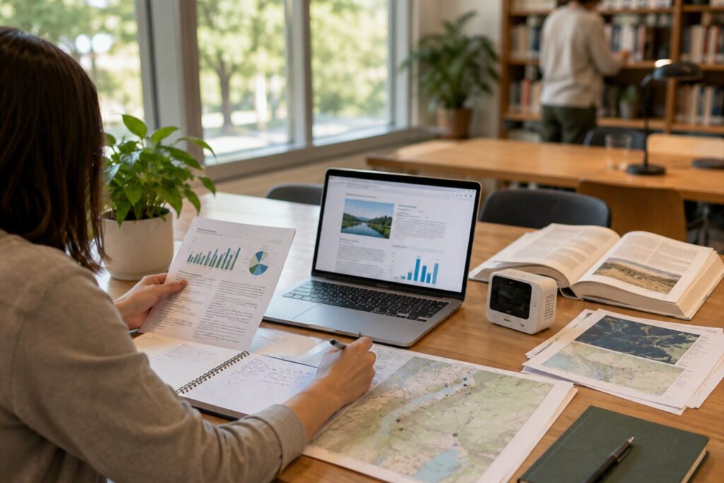 Reviewing environmental health information in a library
